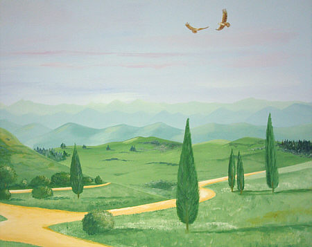 © Regina F. Rau: Wandgemälde 1: - Detail:  Kreisende Adler über der Toskana