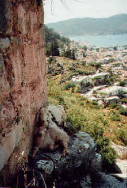 romantischer Blick von einer Ruine auf Kaya Köyü